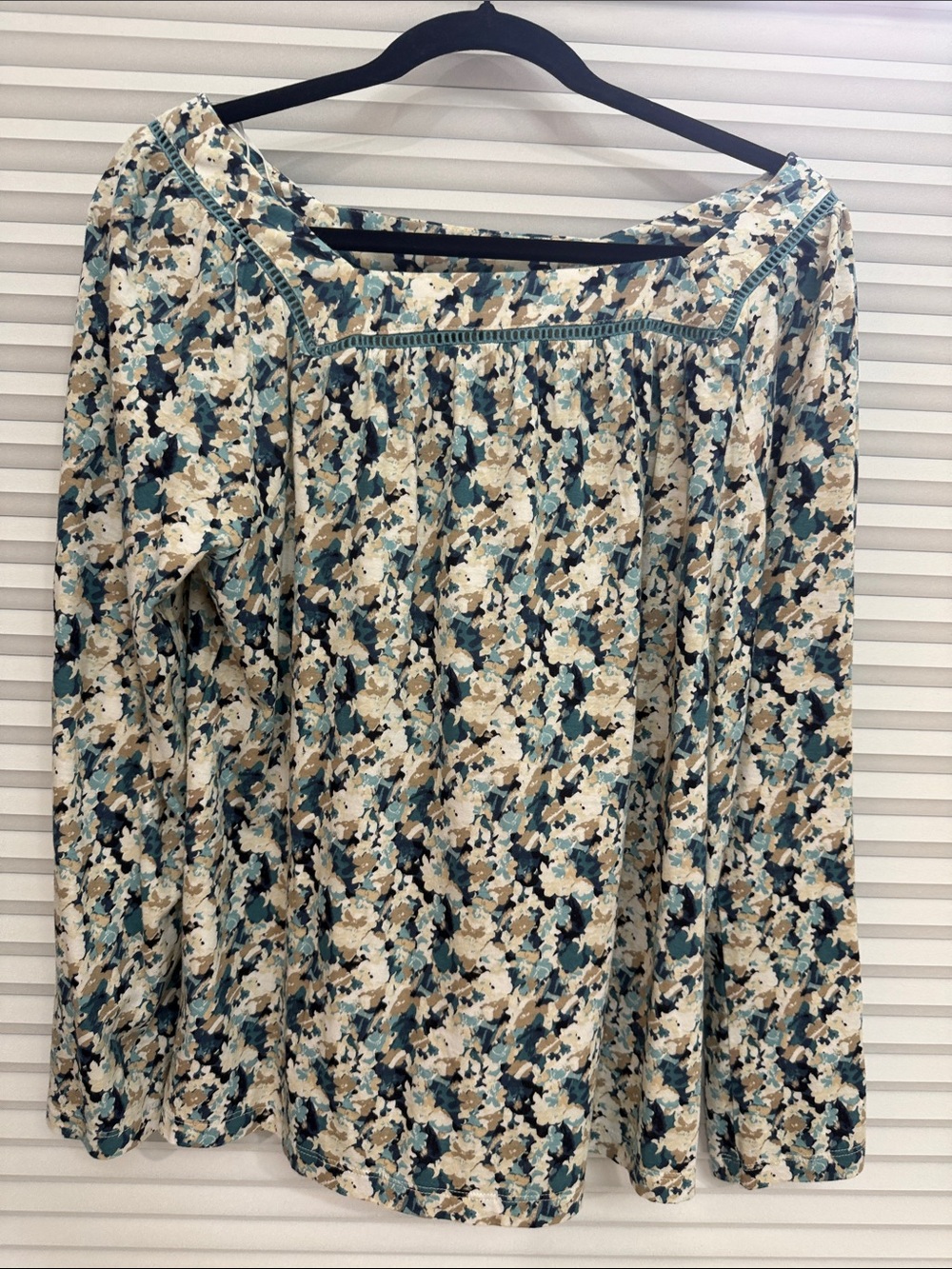 Floral Peasant Blouse in Teal, Cream & Black